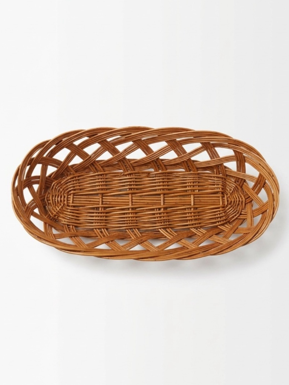 Vintage Woven Rattan / Wicker Long Oval Bread Basket